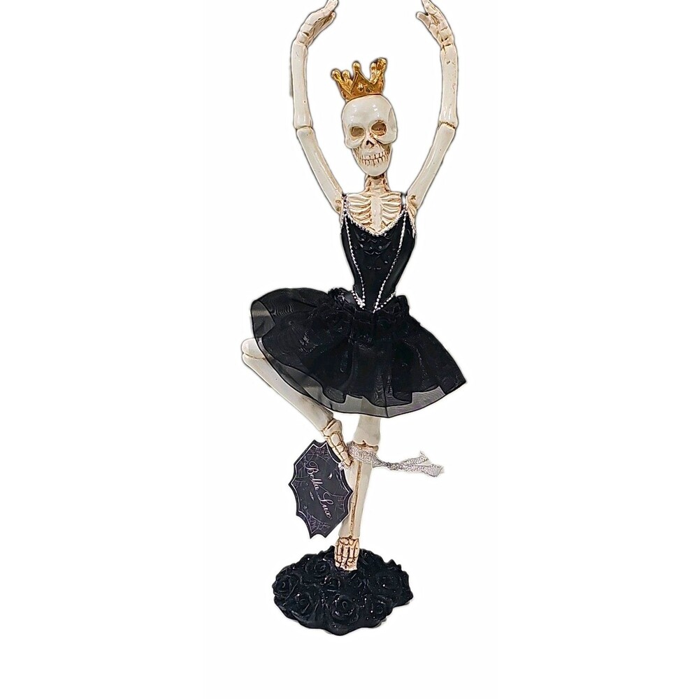 Bella Lux Halloween Skeleton Ballerina Figurine Crown Black Tutu Resin 13 in